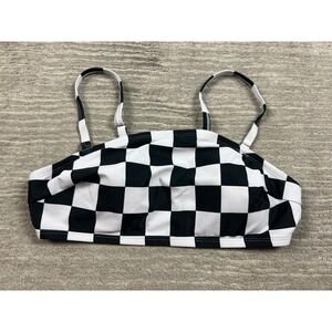 Unbranded Bikini Top Women 1XL Black White Checkered Bandeau Adjustable Straps